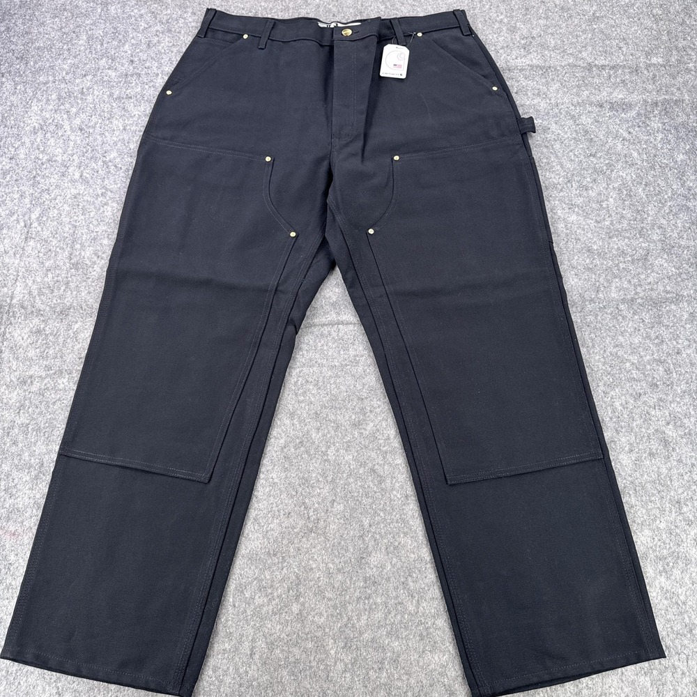 Carhartt Pants Mens 40x30 Black Loose Fit Firm Duck Double Front USA B01-M